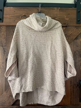 St. John's Bay Cream Cowl Neck Knit Poncho Sweater